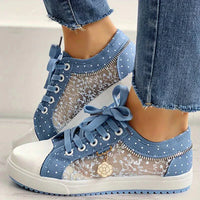 Ademend Dames Canvas Sneakers met Bloemenkant - Celina