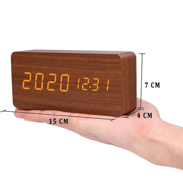 Houten LED Wekker met Spraakbesturing - EcoClock