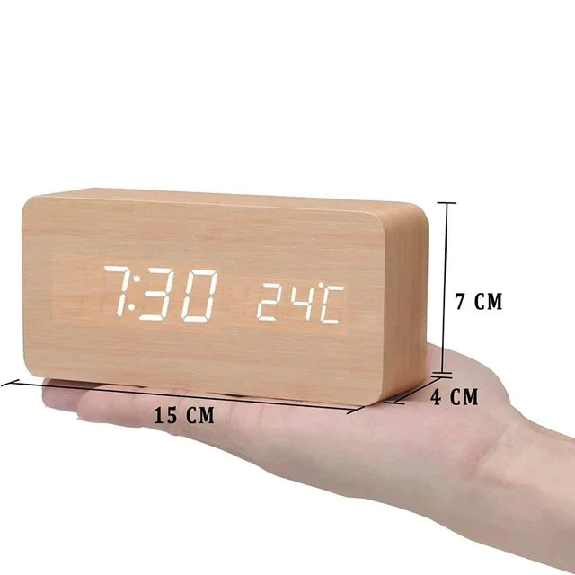 Houten LED Wekker met Spraakbesturing - EcoClock