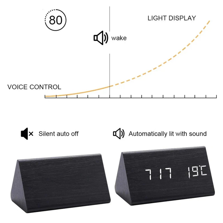 Houten LED Wekker met Spraakbesturing - EcoClock