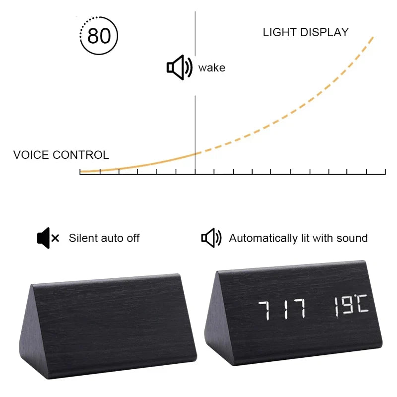 Houten LED Wekker met Spraakbesturing - EcoClock
