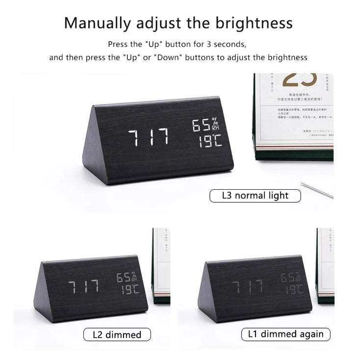 Houten LED Wekker met Spraakbesturing - EcoClock