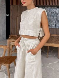 Tweedelige zomer set met crop-top en broek – Valeria