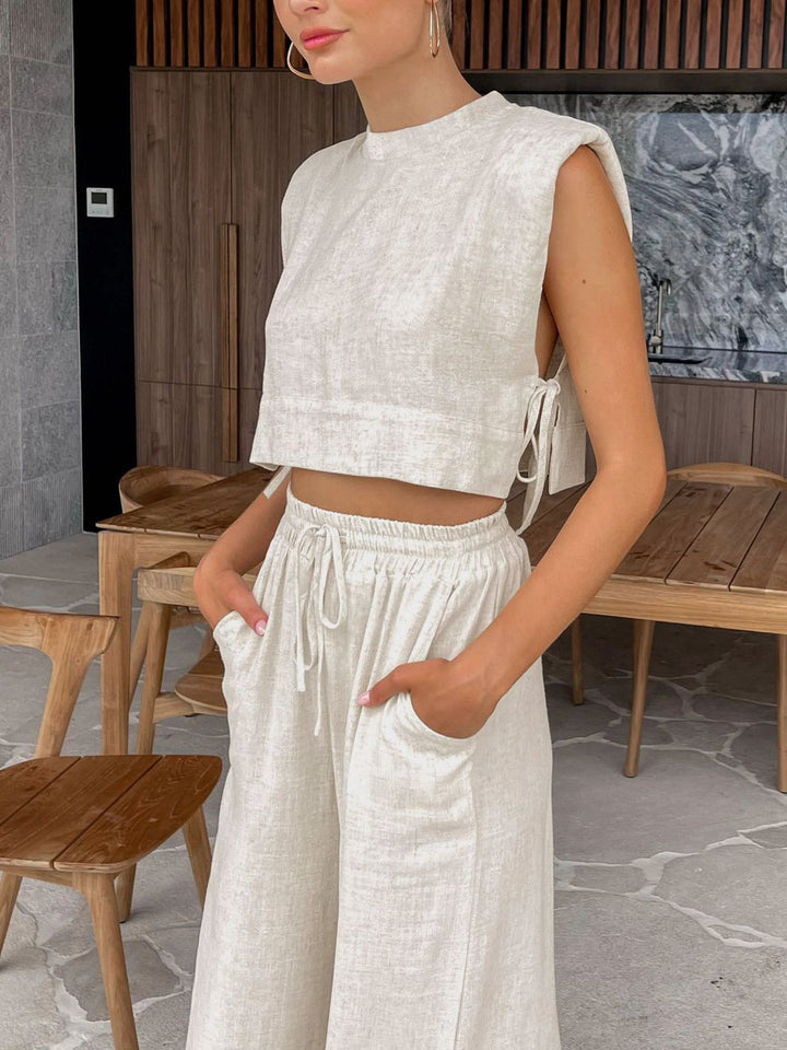 Tweedelige zomer set met crop-top en broek – Valeria