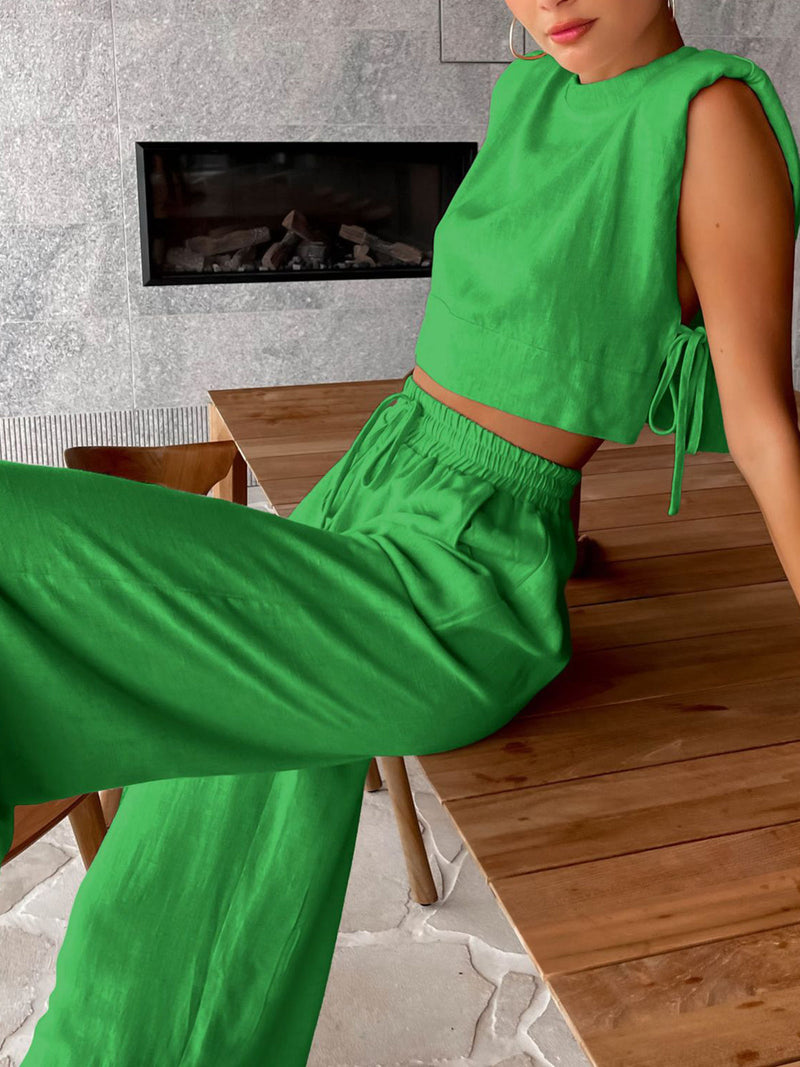 Tweedelige zomer set met crop-top en broek – Valeria