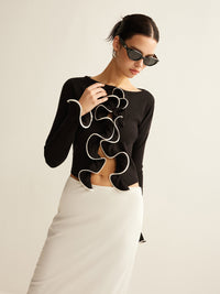 Czarny obcisły kardigan z falbanką dla kobiet - Isabella