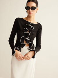 Czarny obcisły kardigan z falbanką dla kobiet - Isabella