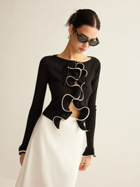 Czarny obcisły kardigan z falbanką dla kobiet - Isabella