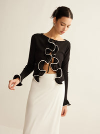 Czarny obcisły kardigan z falbanką dla kobiet - Isabella