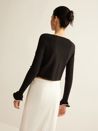 Czarny obcisły kardigan z falbanką dla kobiet - Isabella