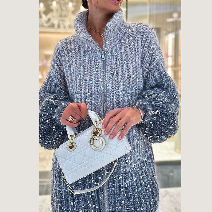 Świąteczny dziergany kardigan z cekinami - Viola