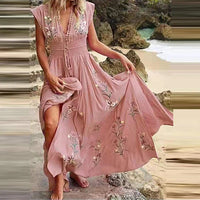 Boho Zomer Maxi Jurk met V-Hals en Luchtige Pasvorm - Talia