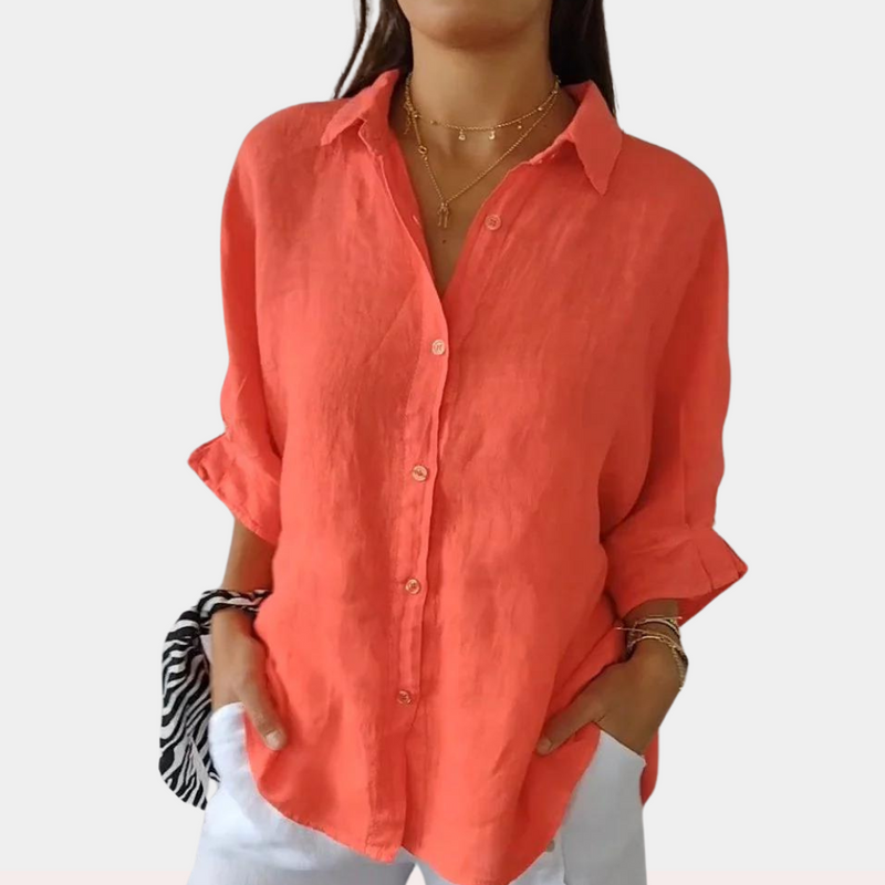 Linnen Damesblouse met Lange Mouwen en Knoopsluiting – Ysolde