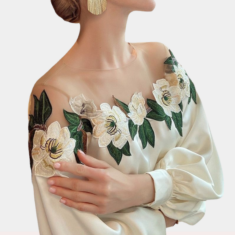 Gebloemde Beige Damesblouse met Losse Pasvorm – Elvira