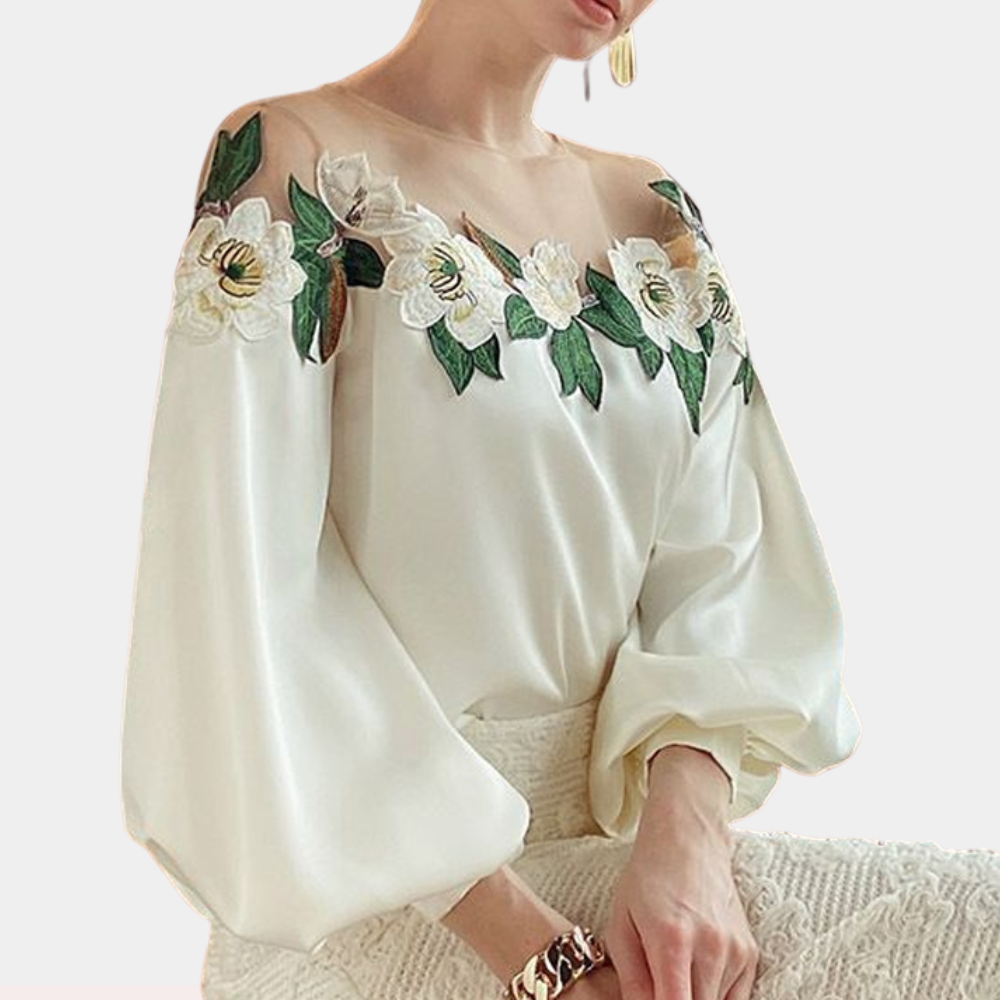 Gebloemde Beige Damesblouse met Losse Pasvorm – Elvira