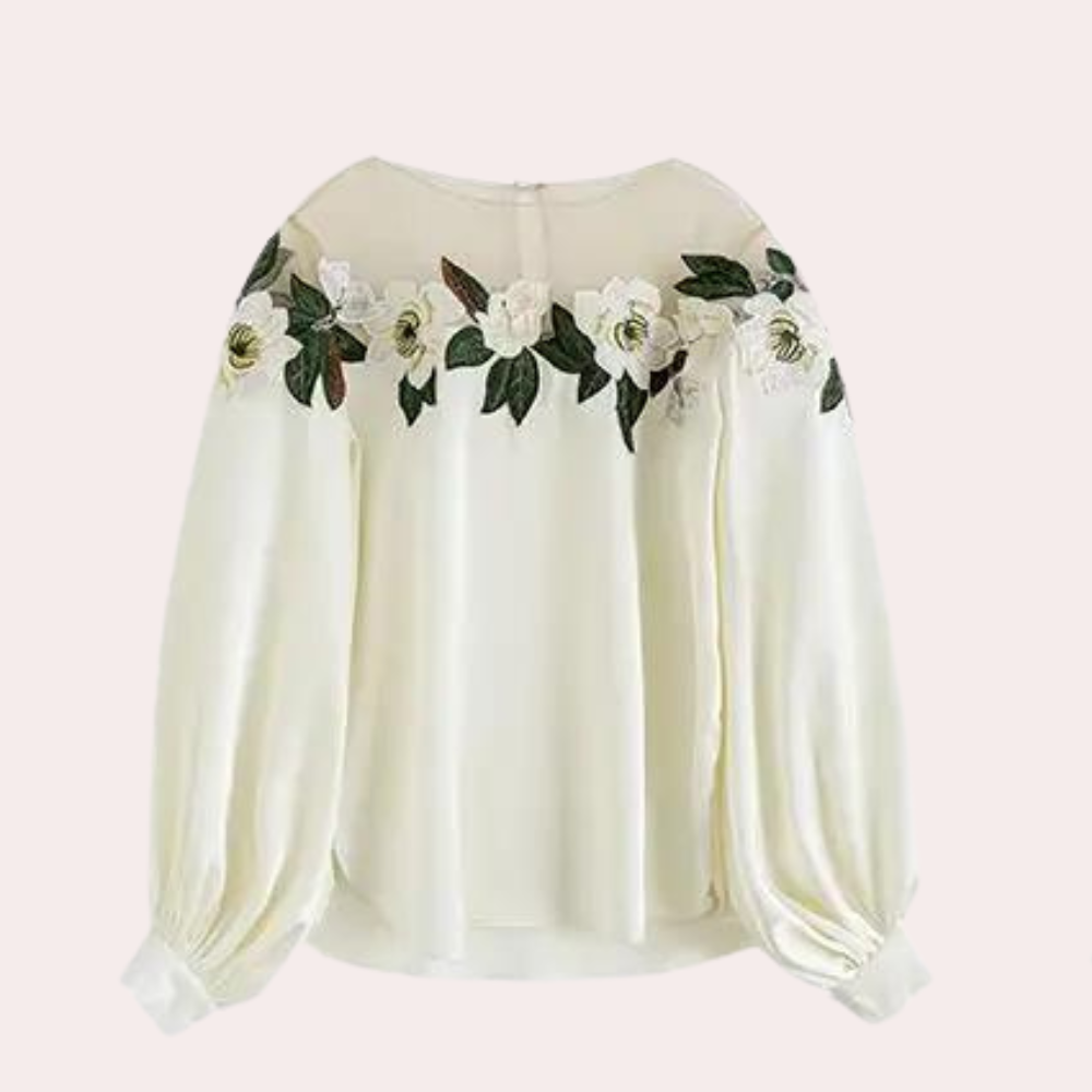 Gebloemde Beige Damesblouse met Losse Pasvorm – Elvira