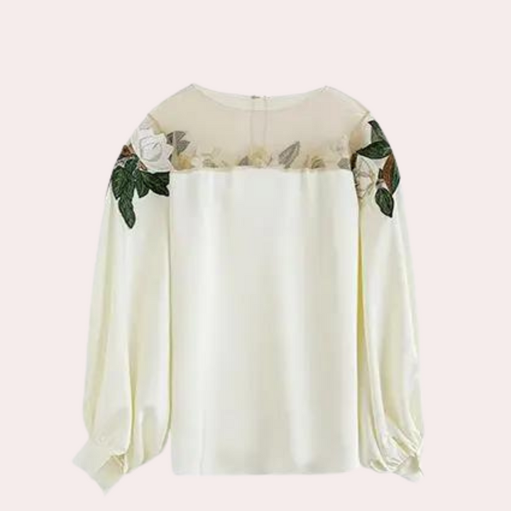 Gebloemde Beige Damesblouse met Losse Pasvorm – Elvira