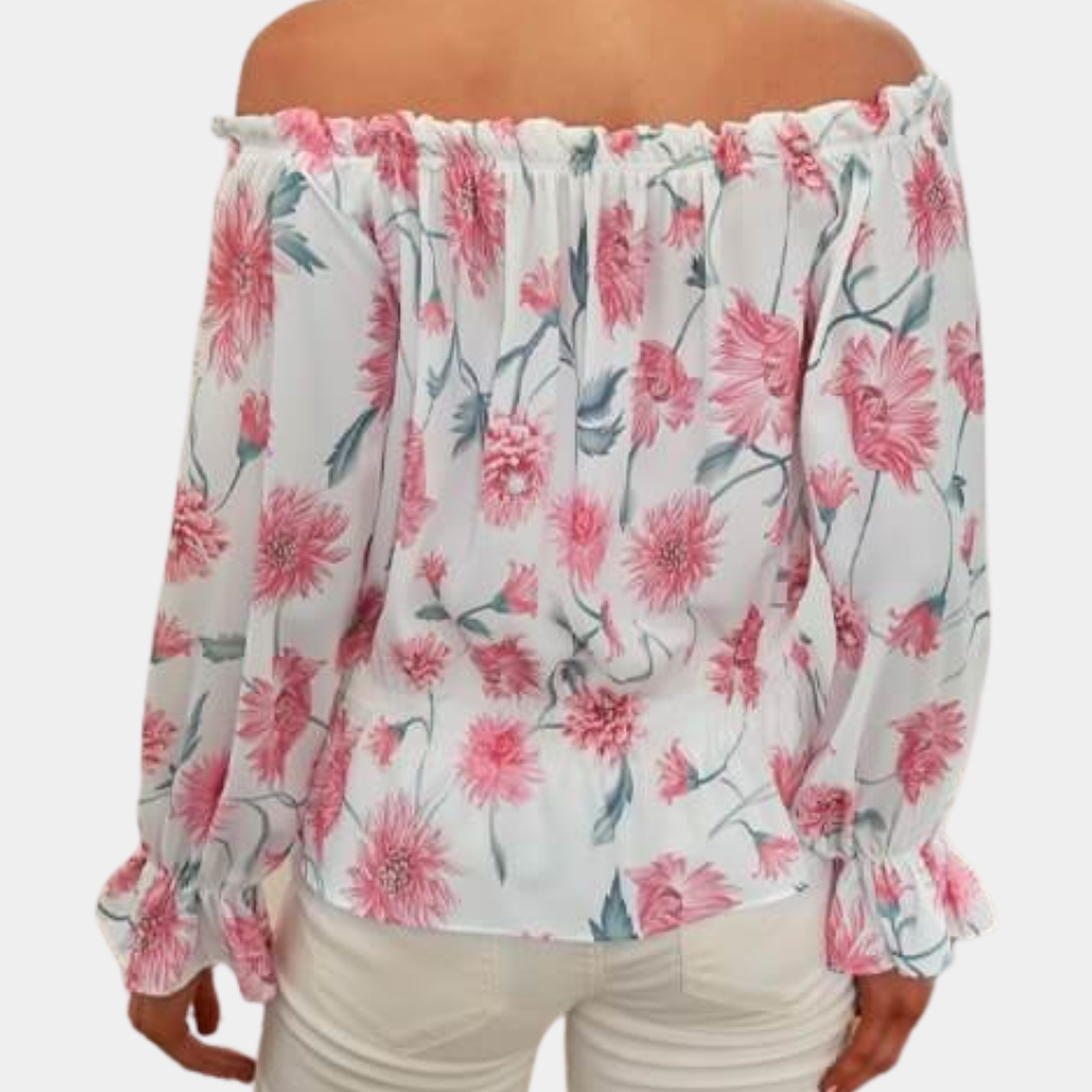 Off-Shoulder Bloemenblouse met Ruches – Fayenne