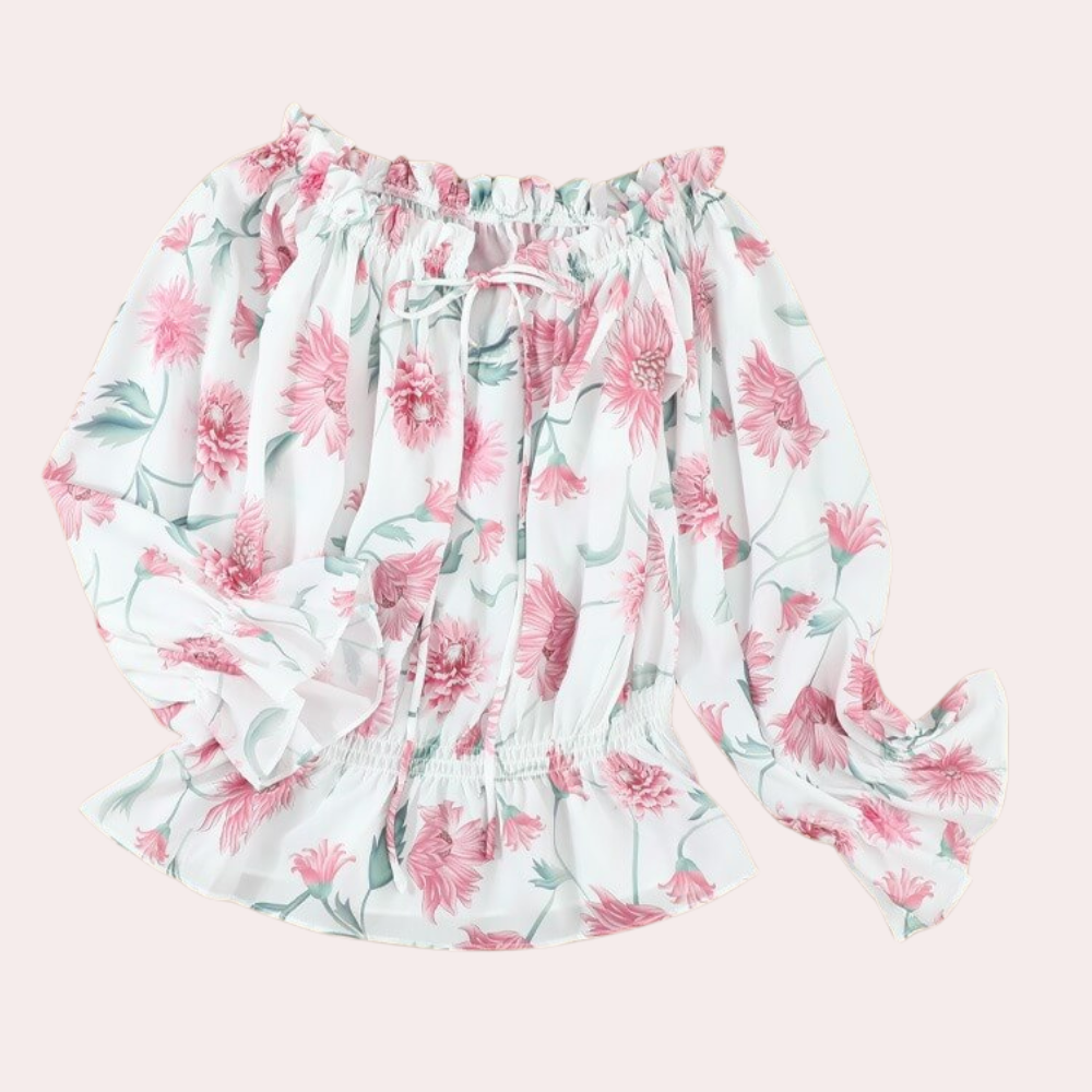 Off-Shoulder Bloemenblouse met Ruches – Fayenne
