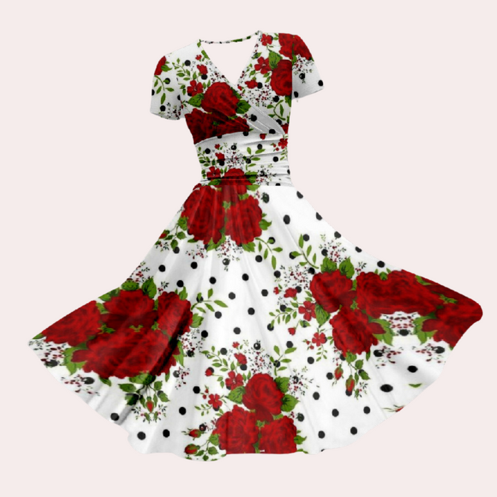 Kleurrijke Midi-Jurk met V-Hals – Selina