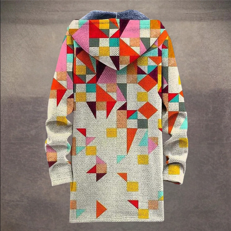 Retro Herenjas met Colorblock Print en Capuchon – Eliano