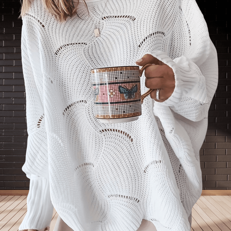 Dames herfsttrui van ribstof met asymmetrische zoom – Annelie