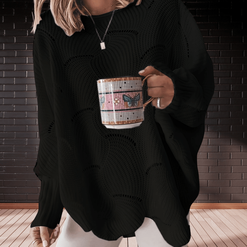 Dames herfsttrui van ribstof met asymmetrische zoom – Annelie