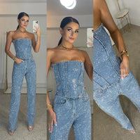 Glinsterende Dames Broekset met Hoge Taille Jeans – Liora