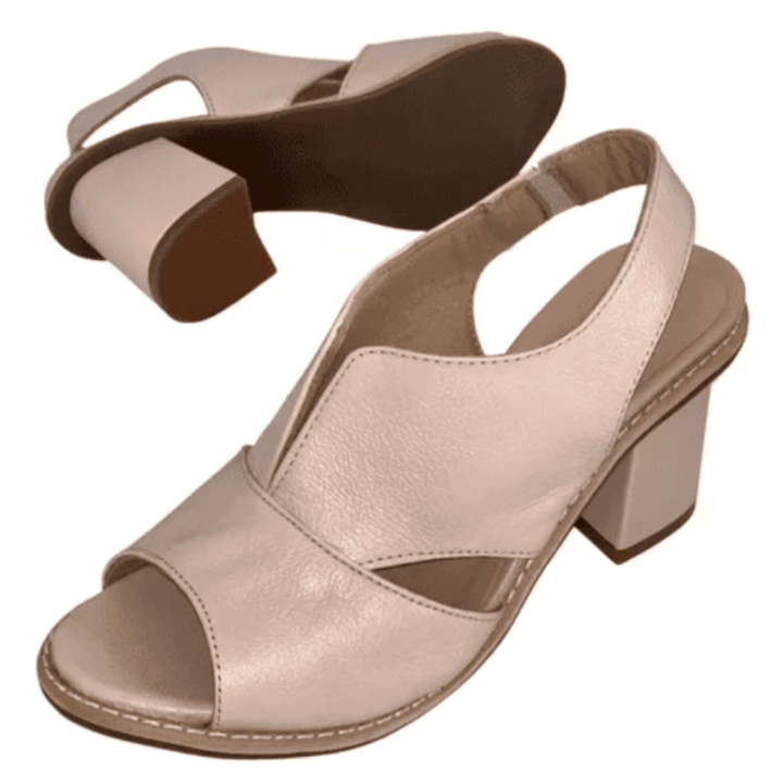Dames leren sandalen met hak en comfortabel voetbed - Selina