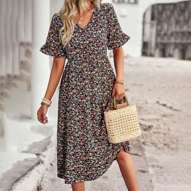 Trendy Bloemenprint Midi Jurk - Livia