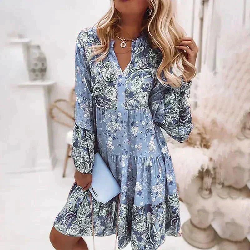 Bloemenprint Midi Jurk Met Lange Mouwen En Knoopsluiting – Amelise