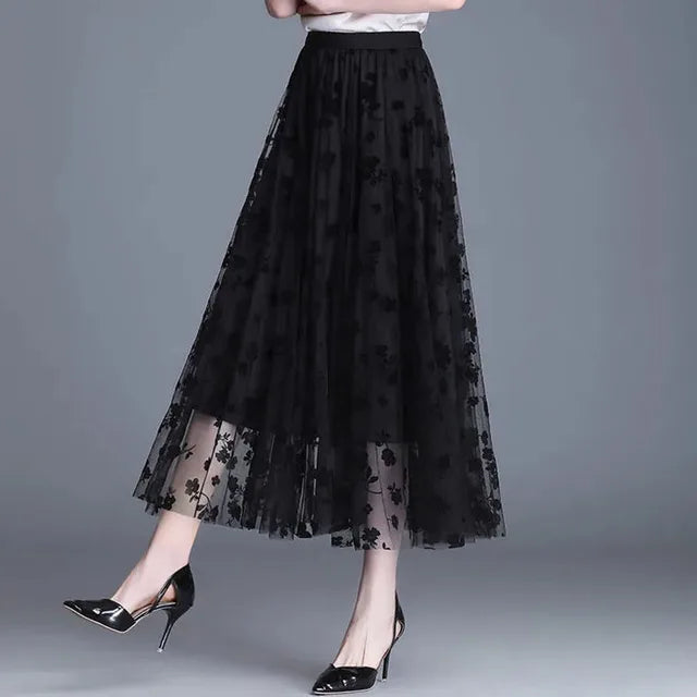 Trendy Mesh Midi-Rok - Fiona
