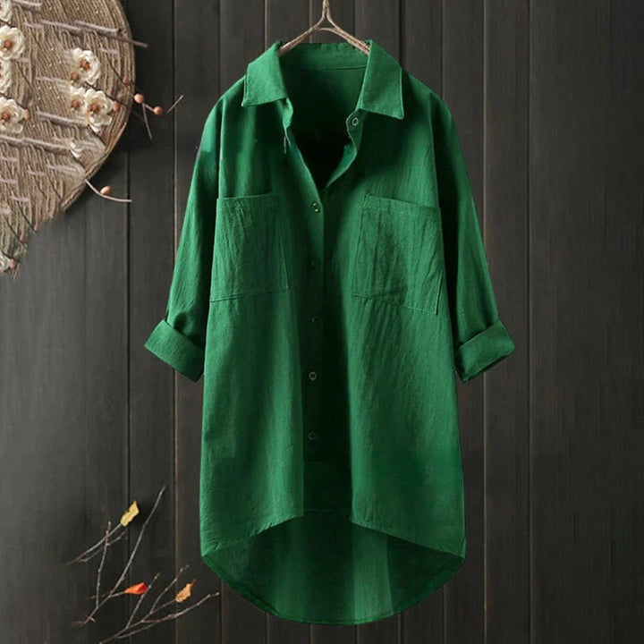 Luchtige Damesblouse met Lange Mouwen en Voorzakken – Selene