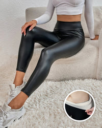 Comfortabele Fleece Legging met Leren Look - Mila