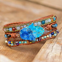 Blauw Hamsa Turkoois Wikkelarmband - Soraya
