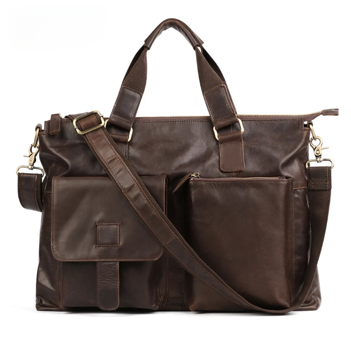 Grote Echte Leren Vintage Laptoptas