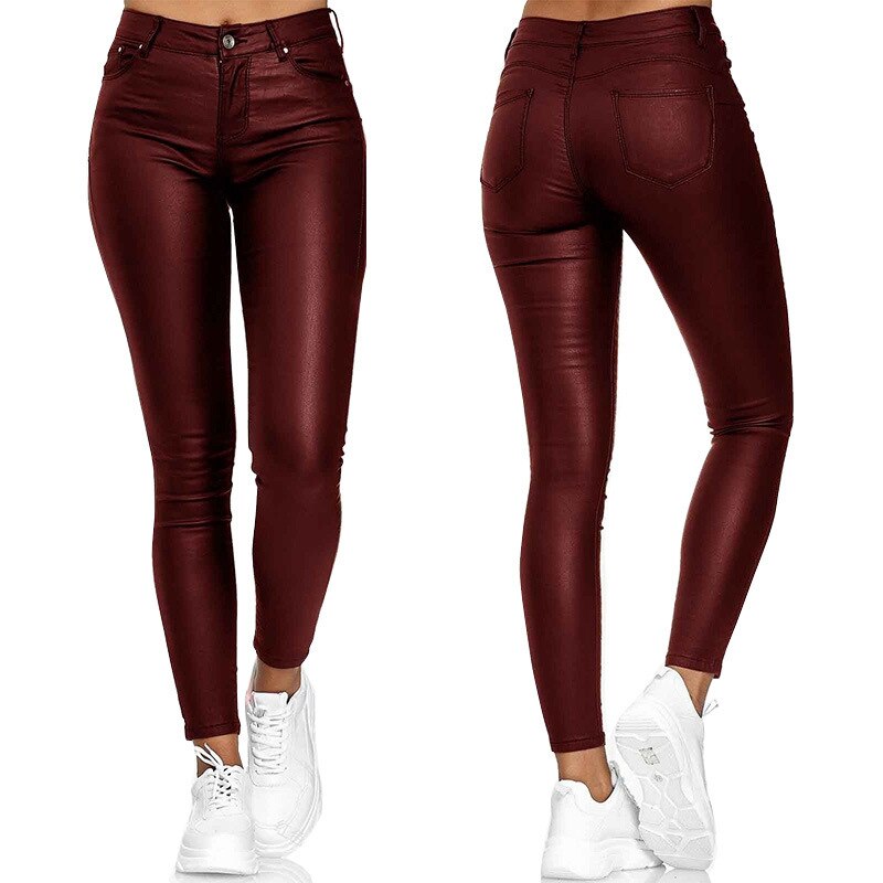 Leren stretchbroek met hoge taille – Raffaela