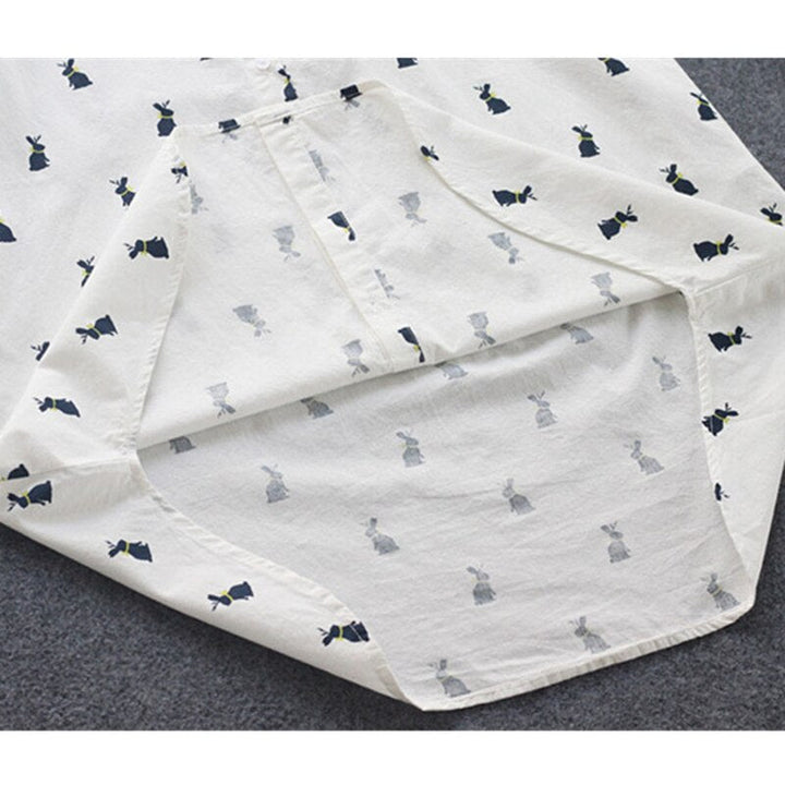 Speelse shirtjurk met konijnenprint en reverskraag - Elina