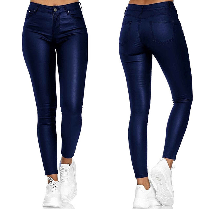 Leren stretchbroek met hoge taille – Raffaela