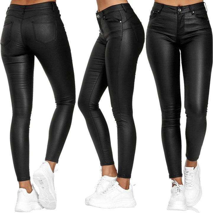 Leren stretchbroek met hoge taille – Raffaela