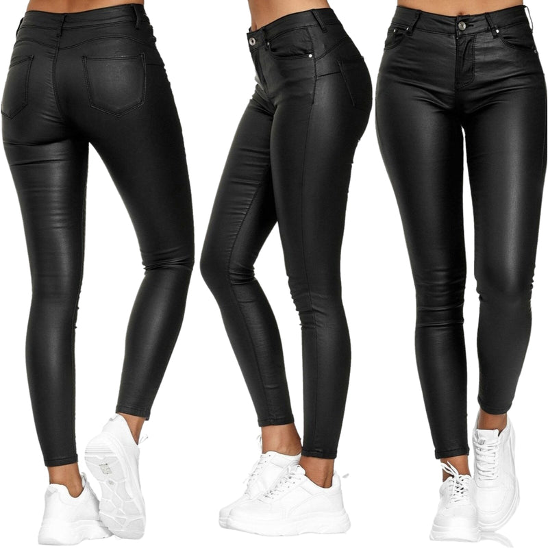Leren stretchbroek met hoge taille – Raffaela