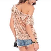 Trendy One Shoulder T-shirt met pailletten voor zomernachten -  GlamGlanz