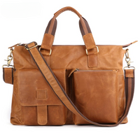 Grote Echte Leren Vintage Laptoptas