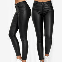 Leren stretchbroek met hoge taille – Raffaela