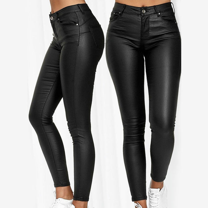 Leren stretchbroek met hoge taille – Raffaela