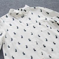 Speelse shirtjurk met konijnenprint en reverskraag - Elina