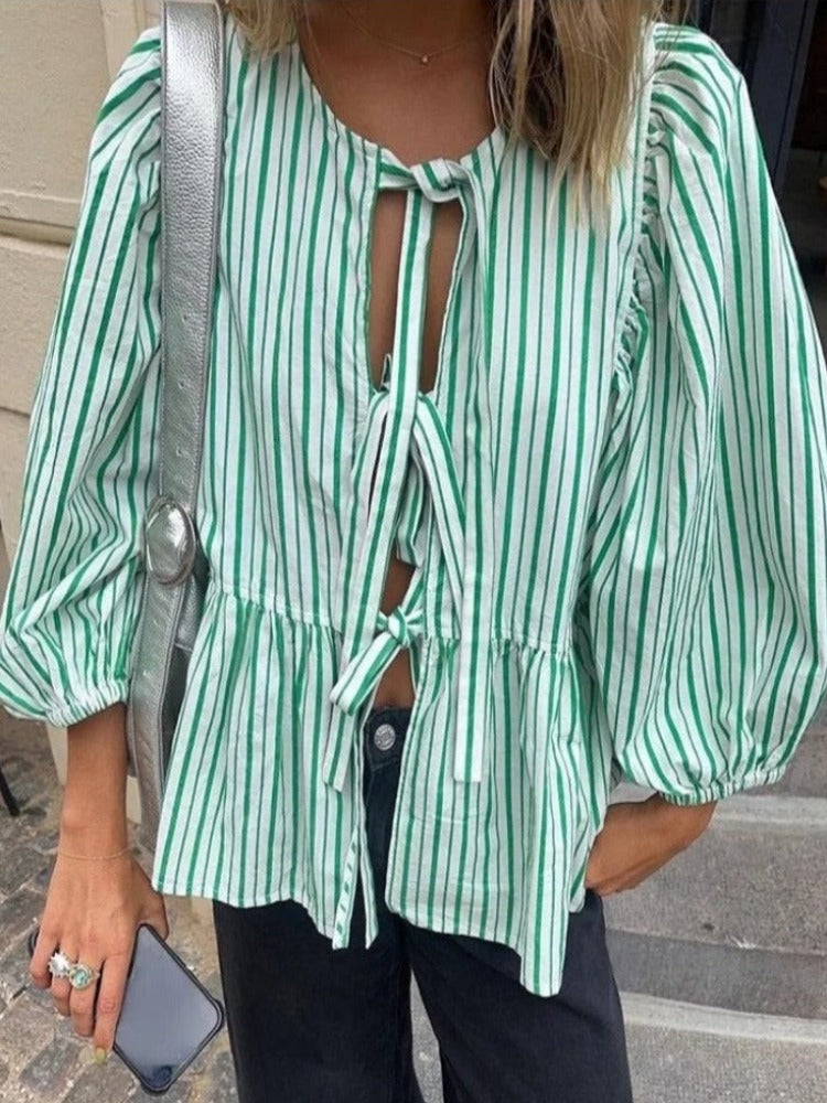 Geruite Dames Blouse met Pofmouwen – Maeve