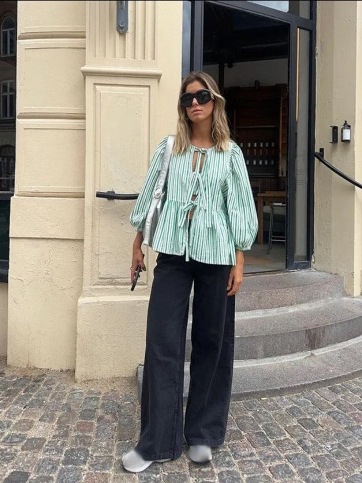 Geruite Dames Blouse met Pofmouwen – Maeve