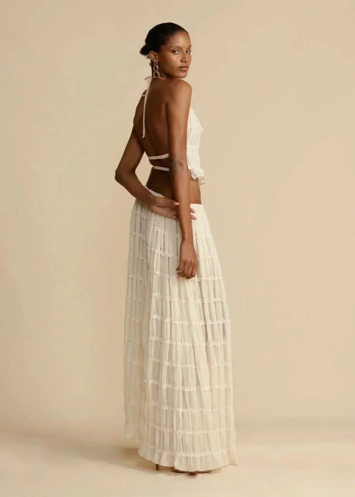 Tweedelige zomeroutfit voor dames met een Boho-rok en een schoudervrije top – Alina