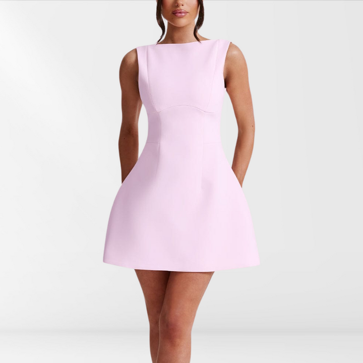 Mouwloze Roze Mini Zomerjurk met Halternek – Naomi